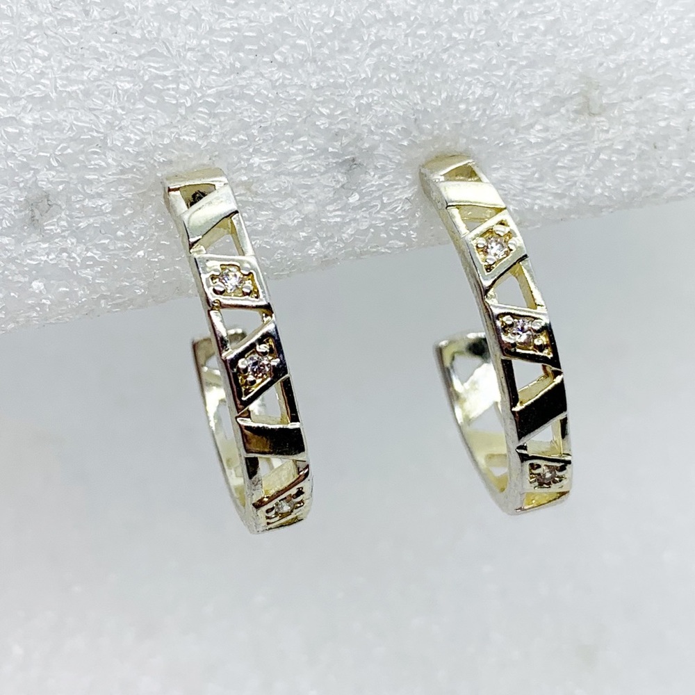 Sterling Silver 925 Semi Hoop Earrings Crystals